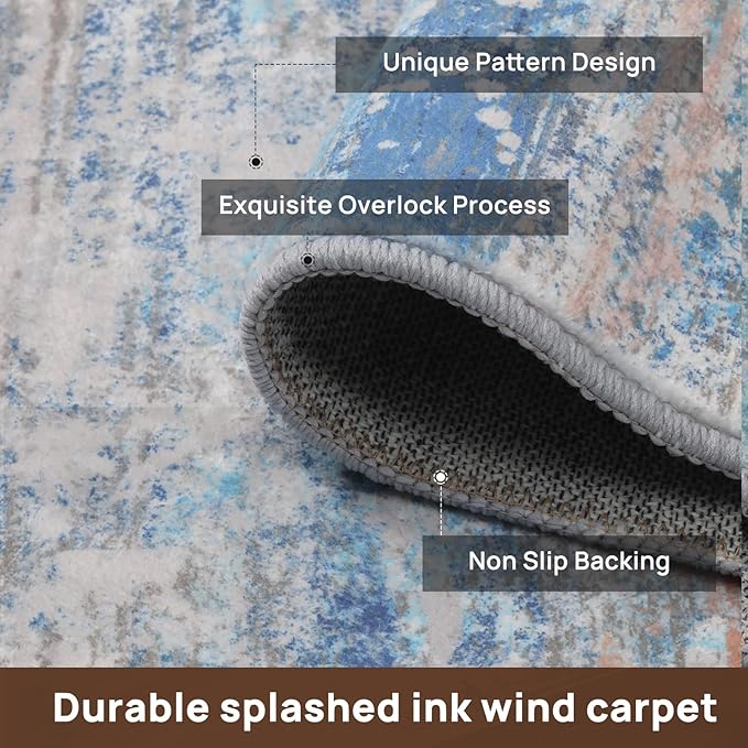Abstract 3x5 Area Rug for Living Room Bedroom Entryway Blue