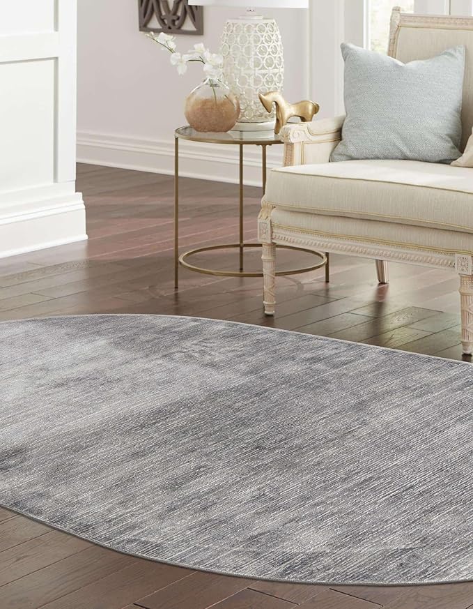 Unique Loom Finsbury Collection Area Rug - Kate (7' 10" x 10' Oval, Gray/ Ivory)