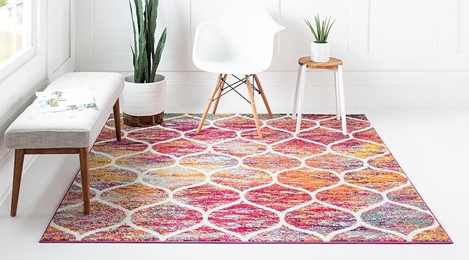 Rugs.com Lattice Frieze Collection Rug – 3' Square Multi Medium Rug Perfect for Living Rooms, Kitchens, Entryways