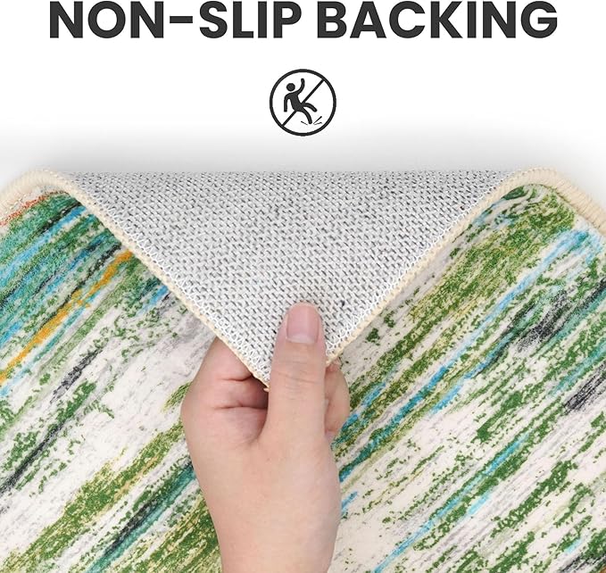 2x5 Modern Abstract Runner Rug for Hallway, Green Grey Multi Super Soft Hallway Decor Kitchen Rugs with Non-Slip, Non-Shedding Washable Rug for Hallways Entryway Bedroom Laundry Indoor