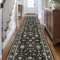 Runner Rugs for Hallway 2.5x10ft - Long Non-Slip Charcoal Black Washable Boho Runner Rug Low Pile Soft Vintage Farmhouse Traditional Moody Carpet for Kitchen Living room Indoor Entryway Bedroom