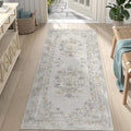 jinchan Vintage Floral Runner Rug 2x6 - Machine Washable Distressed Design Non-Slip Low-Pile Soft Thin Carpet for Hallway Kitchen Farmhouse Bedroom Entryway Laundry Room (2x6ft, Light Grey)