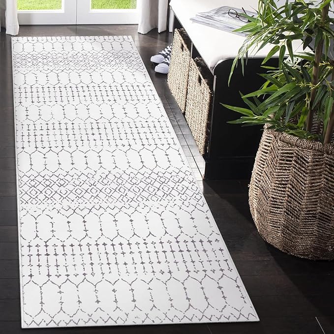 Lahome Moroccan Small Runner Rug 2x5 Rug Runner Non-Slip Washable Rug Runner Throw Lightweight Hallway Rugs Indoor Laundry Room, Geometric Print Carpet Runners for Bedroom Kitchen (White, 2'x5')
