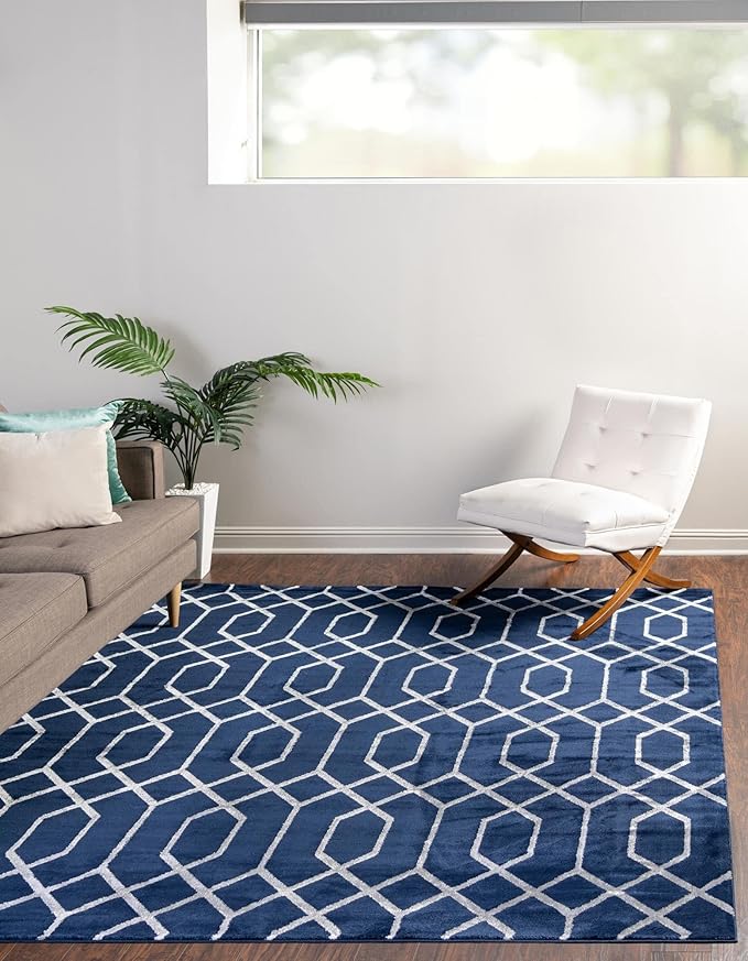 Unique Loom Marilyn Monroe Glam Collection Area Rug - Trellis (7' 10" Square, Navy Blue Silver/ Silver)
