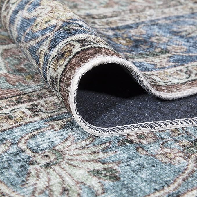 Bloom Rugs Caria Washable Non-Slip 12 ft Runner - Blue/Red Brown Traditional Runner for Entryway, Hallway, Bathroom, and Kitchen - Exact Size: 2'6" x 12'