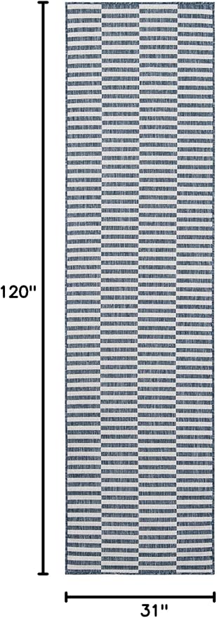 Unique Loom Outdoor Striped Collection Area Rug - Striped (2' 7" x 10' Runner Blue/Ivory)