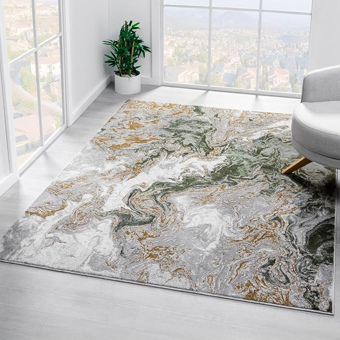 LUXE WEAVERS Marble Swirl Abstract Area Rug, Green 6x9