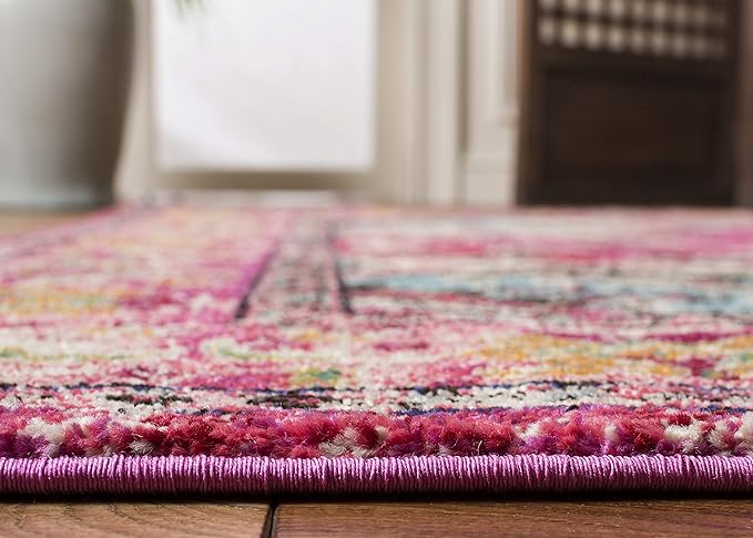 SAFAVIEH Monaco Collection X-Large Area Rug - 12' x 18', Pink & Multi, Boho Chic Medallion Distressed Design, Non-Shedding & Easy Care, Ideal for High Traffic Areas in Living Room, Bedroom (MNC243D)