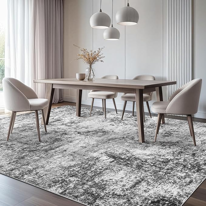 Area Rug Living Room Rugs - 10x11 Washable Large Soft Indoor Neutral Modern Abstract Low Pile Rug Carpet for Bedroom Dining Room Farmhouse Home Office - Grey