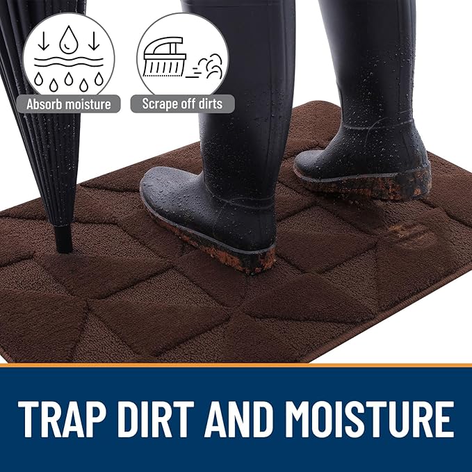 OLANLY Door Mats Indoor, Non-Slip, Absorbent, Dirt Resist, Entrance Washable Mat, Low-Profile Inside Entry Doormat for Entryway (59x36 inches, Dark Brown)