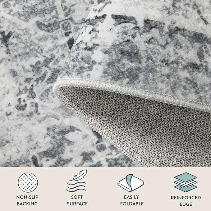 Lahome Vintage 6x9 Washable Grey Rugs for Living Room Bedroom, Soft Dining Room Rugs for Under Table, Non Slip Indoor Throw Carpet for Entryway Kitchen Office (6x9ft,Grey)