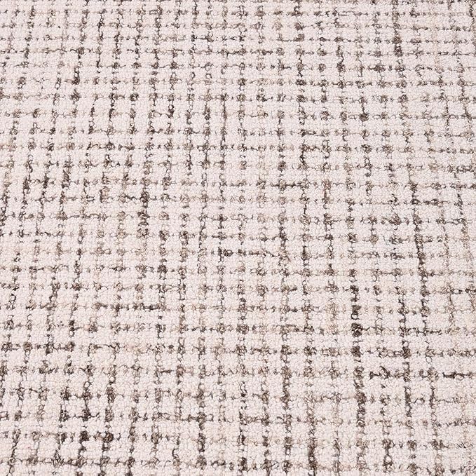 Hand-Tufted 100% Wool Pile Area Rug – Geometric Textured Grid Check Pattern – Thick and Durable Floor Carpet for Bedroom, Living Room, Kids Room, and Dining Area (Ivory-Brown, 10' x 10')