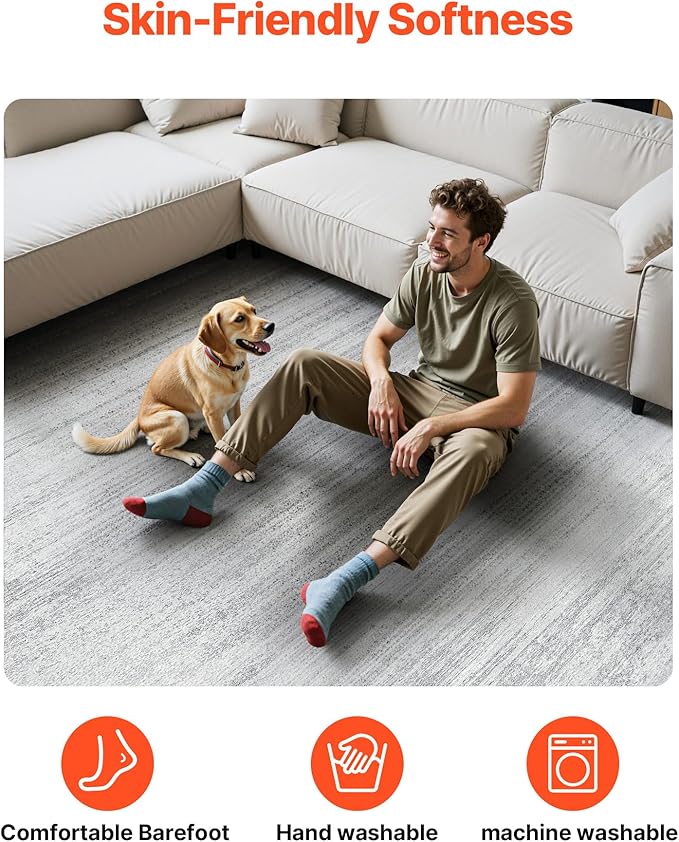 VEVOR 10 x 14 ft Area Rug Large Washable Rug Non-Slip and Tear-Resistant Soft Carpet Pet & Child Friendly Modern Area Rugs Indoor Mat for Bedroom Office Living Room Kids Room Entryway Gray