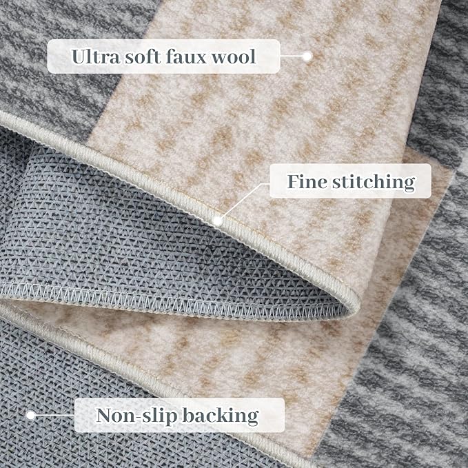 LIVEBOX Machine Washable Area Rug 6x9 Checkered, Non Slip Soft Large Bedroom Living Room Rug Farmhouse Neutral Classic Geometric Pattern Boys Rug, Indoor Carpet for Den Dorm Playroom(Grey,6'x9')
