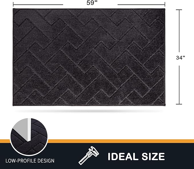 PURRUGS Dirt Trapping Door Mat 34" x 59", Non-Slip Machine Washable Entry Rug, Shoe Scraper, Dog Doormat, Super Absorbent Welcome Mat for Front & Back Door, Muddy Wet Shoes & Paws, Black