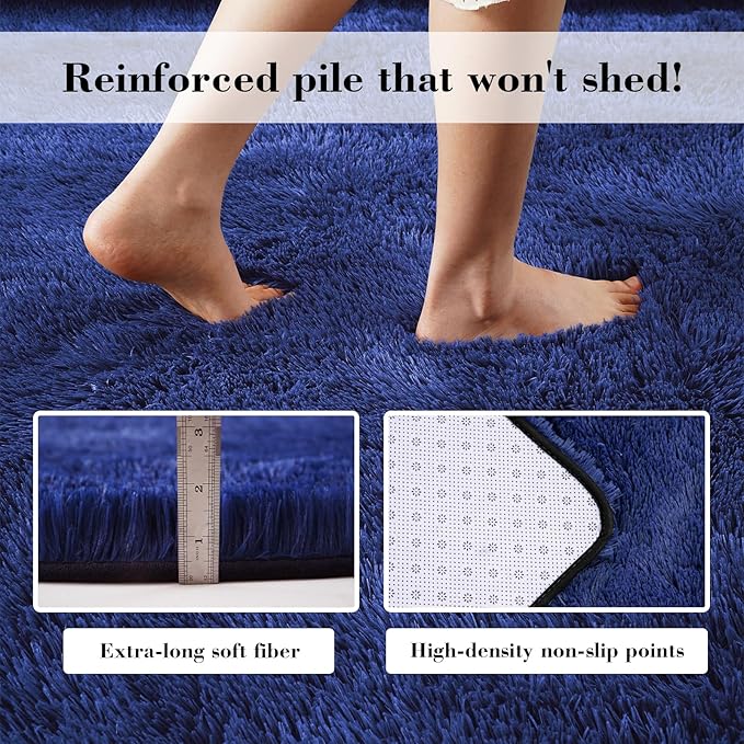 Blue Fluffy Rug Shaggy Area Rug, 8x10 Area Rugs for Girls Bedroom, Big Soft Shaggy Bedside Non-Slip Plush Dorm Nursery Kids Carpet Home Decor Aesthetic
