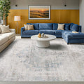 Washable Abstract Modern Area Rug 9x12 for Living Room, Bedroom, Dining Room, Home Office, Low Pile Non Slip Ultra Soft Stain Resistant, Distressed Medallion Decor, Light Blue