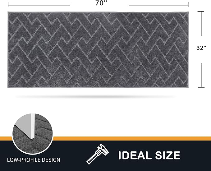 PURRUGS Dirt Trapping Door Mat 32" x 70", Non-Slip Machine Washable Entry Rug, Shoe Scraper, Dog Doormat, Super Absorbent Welcome Mat for Front & Back Door, Muddy Wet Shoes & Paws, Grey