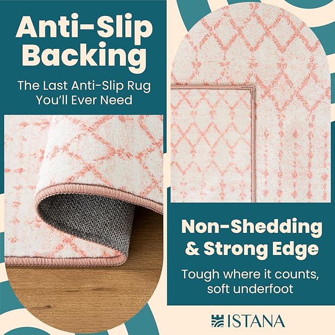 Istana 9x12 Area Rug - Pink 9 x 12 Area Rugs for Living Room - Foldable 9x12 Rugs for Bedroom/Living Room Rug - Stain Resistant Washable Rugs - Eco-Friendly Area Rugs