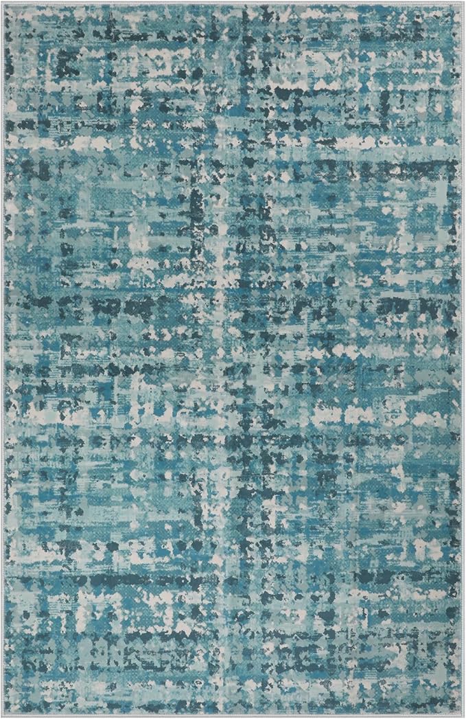 5x7 Abstract Area Rugs for Living Room, Modern Teal Blue Washable Indoor Rug for Bedroom, Thin Soft Large Non-Slip Carpet for Dining Room Home Office Farmhouse Decor