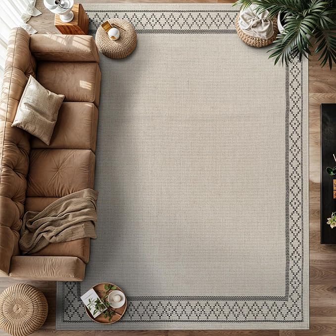 Easy Jute Rugs 5x7 Frame Bone Color Living Room Indoor Outdoor Area Rug for Patio and Kitchen Rug High Traffic Washable Easy to Clean Solid Boho Woven Design Carpet (5 x 7)