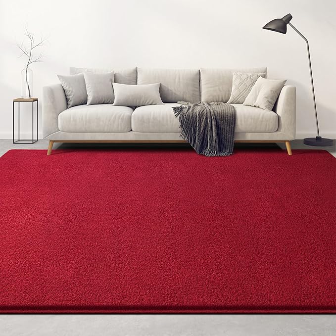 Large Area Rugs for Living Room Bedroom, 6x9 Feet Burgundy Red Rug, Minimalist Modern Shag Rug, Soft Thick Memory Foam Indoor Carpet, Non-Slip Washable Rug for Boys Girls Dorm Nursery Room Home Decor