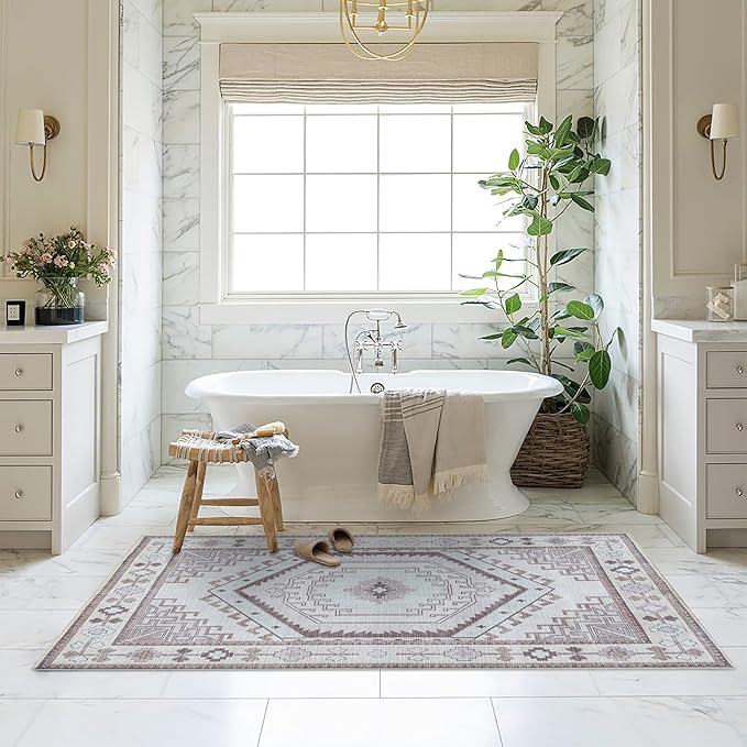 Fame Living Washable Area Rug. Modern Farmhouse. Vintage. Turkish. Bohemian. Distressed. Oriental. Traditional. Rugs for Living Room. Dining. Bedroom. Office. Entryway. Foyer. (856BrC, 2' x 3')