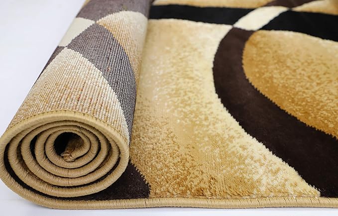 GLORY RUGS Modern Area Rug 5x7 Beige Swirls Carpet Bedroom Living Room Contemporary Dining Accent Sevilla Collection 4816A (Brown)