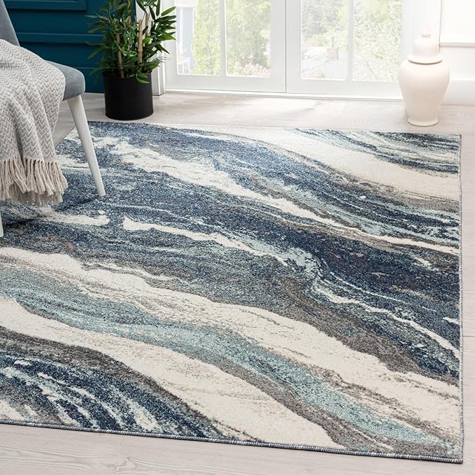 LUXE WEAVERS Lagos Collection 7983 Blue 5x7 Art Deco Area Rug