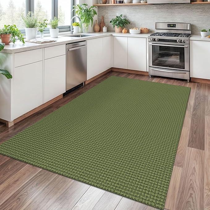Braided Area Rug 4x6 Ft Washable Rugs for Entryway Non Slip Throw Rugs Boho Door Mat Indoor Entrance Cotton Bedroom Rug Woven Door Carpet for Foyer Bedroom Living Room, Green