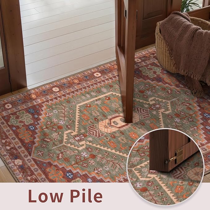 Ciicool 2x5ft Runner Rug, Hallway Wahshable Rug Vintage Kitchen Carpet for Entrance Bedroom Bedside Living Room Kitchen Laundry Bathroom Decor