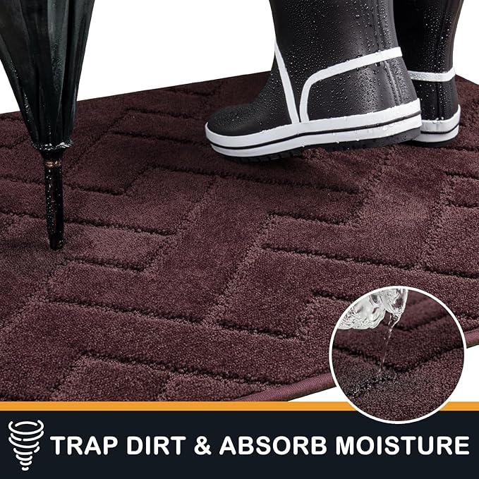 PURRUGS Dirt Trapping Door Mat 24" x 59", Non-Slip Machine Washable Entry Rug, Shoe Scraper, Dog Doormat, Super Absorbent Welcome Mat for Front & Back Door, Muddy Wet Shoes & Paws, Burgundy Red