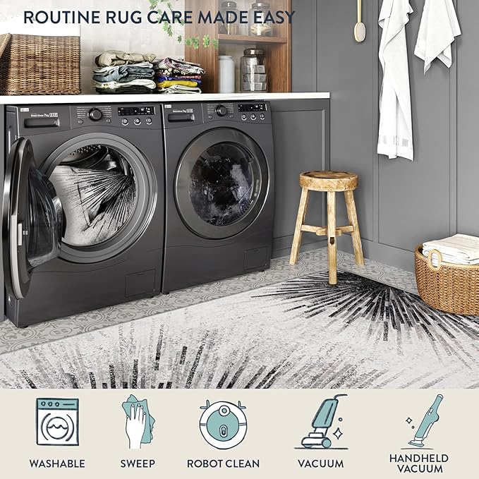 Lahome Modern Black Carpet for Living Room - Non-Slip Washable 4x6 Rugs Room Rugs for Bedroom Stain Resistant Throw Entryway Indoor Area Rugs, Abstract Print Carpet for Office Kitchen Laundry