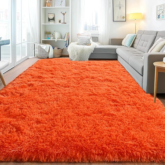 Area Rugs for Living Room, Soft Shaggy Carpets for Living Room, Fuzzy Rugs for Kids' Room, Perfect Decor for Modern Home Orange 8x10 Feet