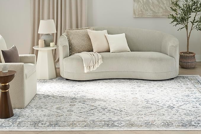 Nourison Home Astra Machine Washable Ivory Blue 6'7" x 9' Area Rug - Easy Clean, Non Shedding, Bed Room, Living Room, Dining Room, Kitchen (7' x 9')