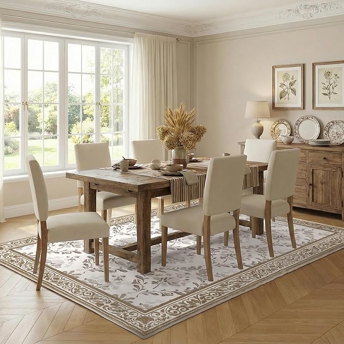 SOULFUL Medium Pile 4x6 Rugs for Living Room - Soft Underfoot Area Rug - Brown Boho Floral - Washable Non-Slip - Perfect for Bedroom Kids Room Under Dining Table Office