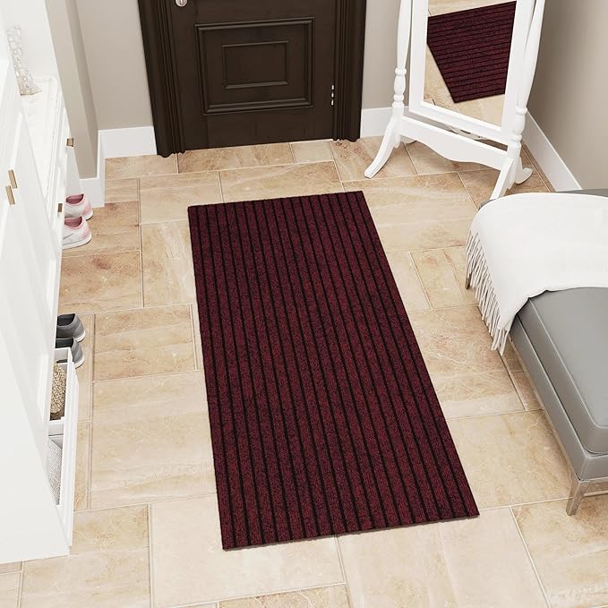 Ottomanson 2' x 5' Hallway Runner with Scraper Pile - Extra Durable Non-Slip Rug Mat for Indoor & Outdoor Use - Ideal for Kitchen, Entryway, Patio & Garage - High-Traffic Carpet, Red