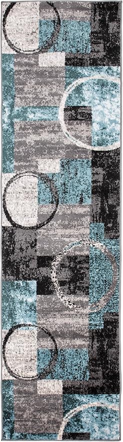 Rugshop Contemporary Circle Design Runner Rug, Carpet with Jute Backing for Hallway, Kitchen, or Entryway, Gray, 2'7" x 6'