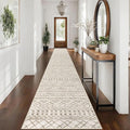 KUTA Boho Runners for Hallways 2.6x16 ft Moroccan Beige Washable Long Hall Carpet Non-Slip Vintage Soft Distressed Geometric Kitchen Runner Rug for Bedroom Laundry Living Room