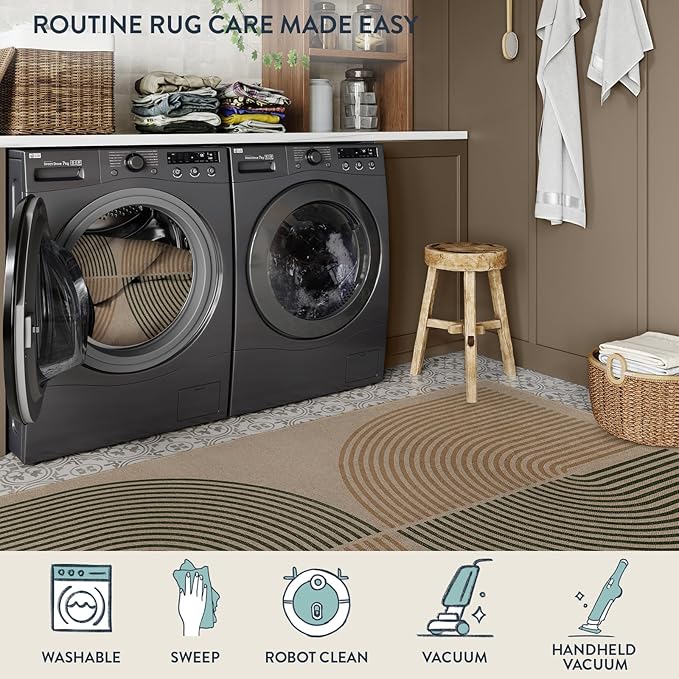 Lahome Modern Rainbow Outdoor Easy Jute Rug, Area Rugs 9x12 Living Room Patio Rug Large Farmhouse Indoor Outdoor Rugs, Contemporary Non Slip Dining Room Rugs for Under Table Sunroom