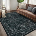 Vintage Black Washable Area Rugs 5x7 for Living Room, Distressed Medallion Printed Rugs for Bedroom, Non Slip Washable Low Pile Thin Carpet Rugs for Dining Room/Kitchen/Foyer/Home Office