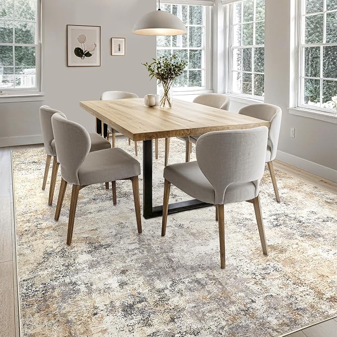 5x7 Area Rug Living Room Rugs - Washable Neutral Modern Abstract Soft Thin Large Rug Indoor Floor No Slip Rug Carpet for Bedroom Under Dining Table Home Office Decor - Golden Grey