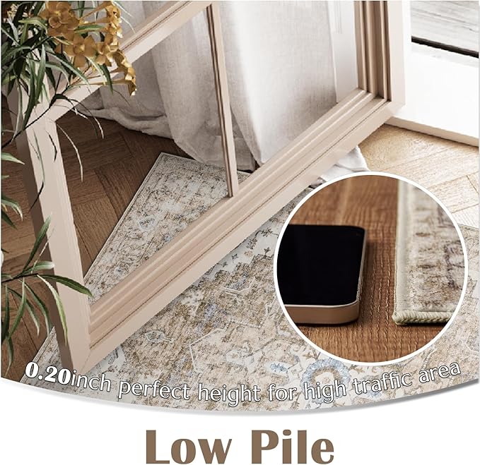 jinchan Kelda Runner Rug 2x5 Washable Rug Soft Hallway Runner Indoor Vintage Print Floor Cover Retro Distressed Lightweight Non-Slip Thin Carpet for Bathroom Kitchen Living Room Bedroom Brick Red