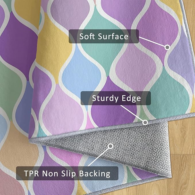 Washable 6x6 Abstract Wave Rug Living Room, Modern Geometric Colorful Design Area Rugs for Bedroom, Abstract Wave Home Decor Carpet, Low Pile, Non Slip, Kids & Pet Friendly (N4170)