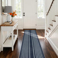 Beeiva Striped 2X6 Runner Rug for Bathroom, Washable Runners for Hallways Entryway, Blue Runner Rugs with Non Slip Rubber Backing, Soft Low Pile Floor Carpet for Indoor Kitchen Porch Bedroom