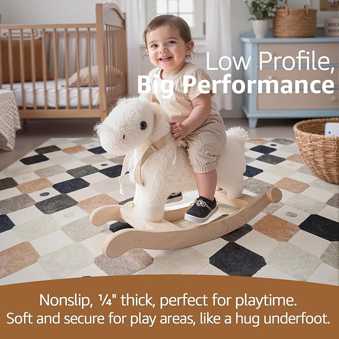 jinchan Macy Area Rug 5x7 Kids Washable Indoor Non-Slip Black and White Modern Soft Rug Elementary School Classroom Diamond Carpet for Nursery Playroom Daycare Bedroom Living Room Dorm Marble on Cream