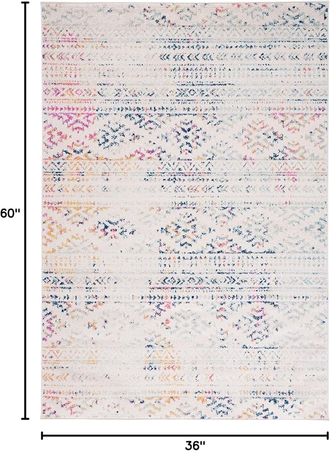 SAFAVIEH Area Rug 3x5 - Tulum Collection - Ivory & Blue, Moroccan Boho Tribal Design, Non-Shedding & Easy to Clean, Ideal for Entryway, Foyer, Accent Space, Bedroom (TUL272C)