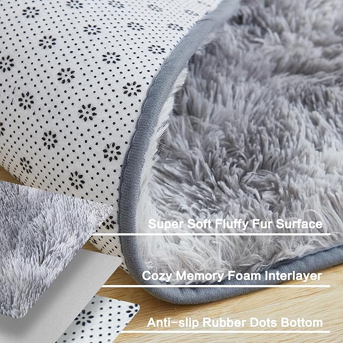 Andency Soft Area Rugs for Living Room Bedroom, 5x8 Fluffy Shaggy Bedside Rug, Non-Slip Large Shag Fuzzy Plush Carpets for Bedroom Kids Dorm Nursery Home Decor Aesthetic, Tie-Dyed Light Grey
