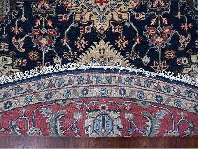 Power Black Hand Knotted All Over Pattern Pure Wool Round Oriental Rug (10'x10')