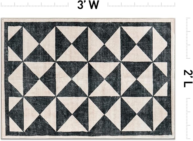 Rugshop Geometric Diamond Washable Non Slip Area Rug 2' x 3' Cream
